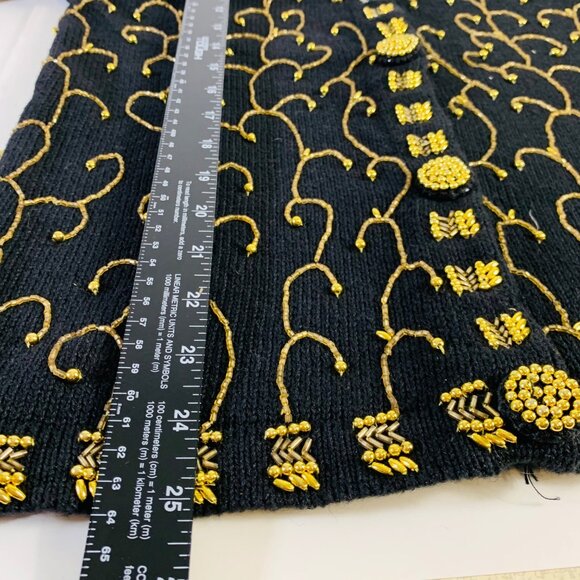 Victoria Harbour Petite PM Black Cardigan Sweater Gold Bead Embroidery Buttons - Picture 8 of 9